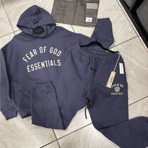 Fear of God Essentials Navy Hoodie and Joggers